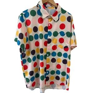 Hawalili XL  Men's Multicolor Circles Short Sleeve Button Down Shirt Polyester